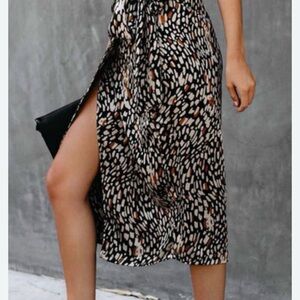 Vici Black and Brown Abstract Wrap Midi Skirt Sz S
